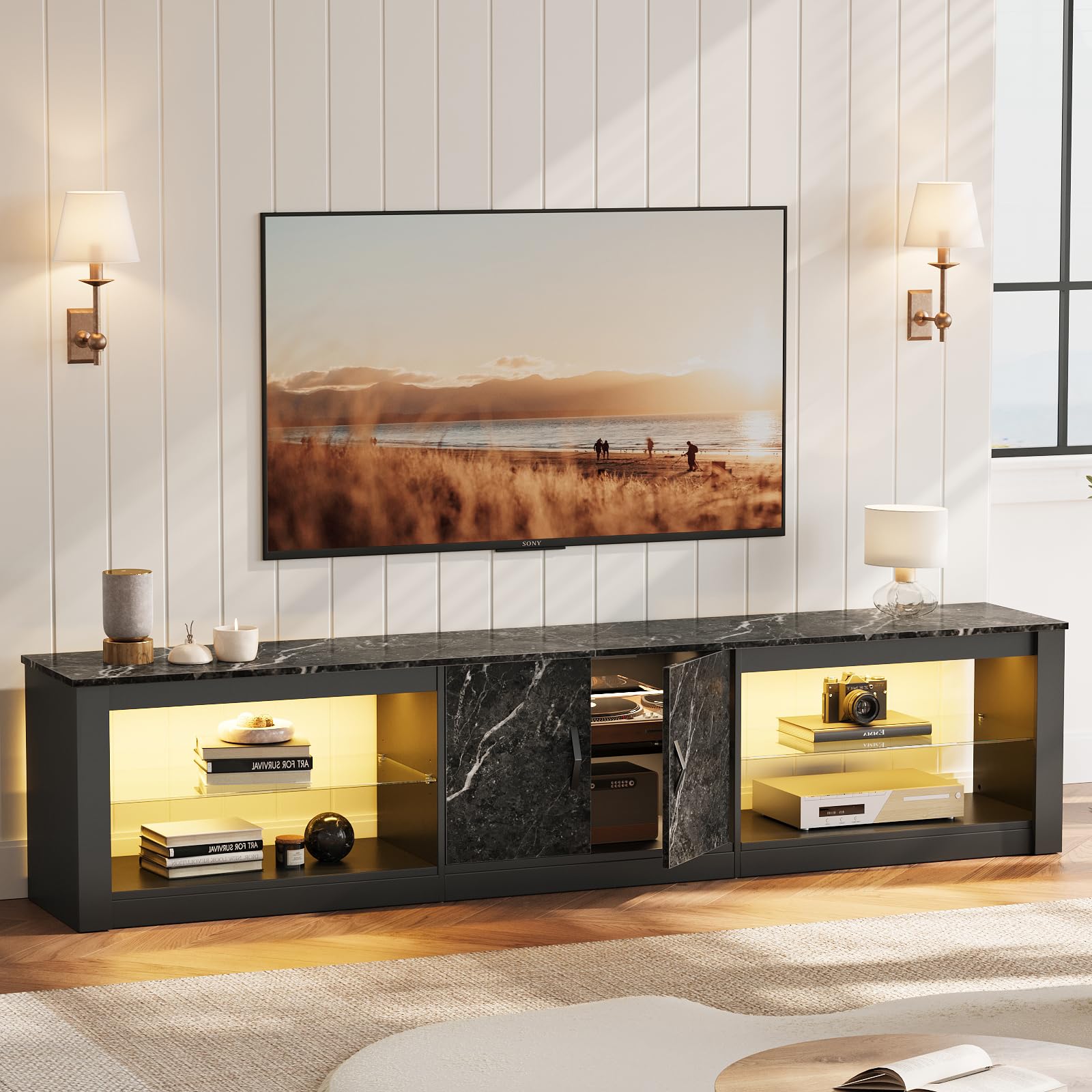 80 Inch TV Stand for 75/85/86 inch TVs, LED Gaming Entertainment Center living room