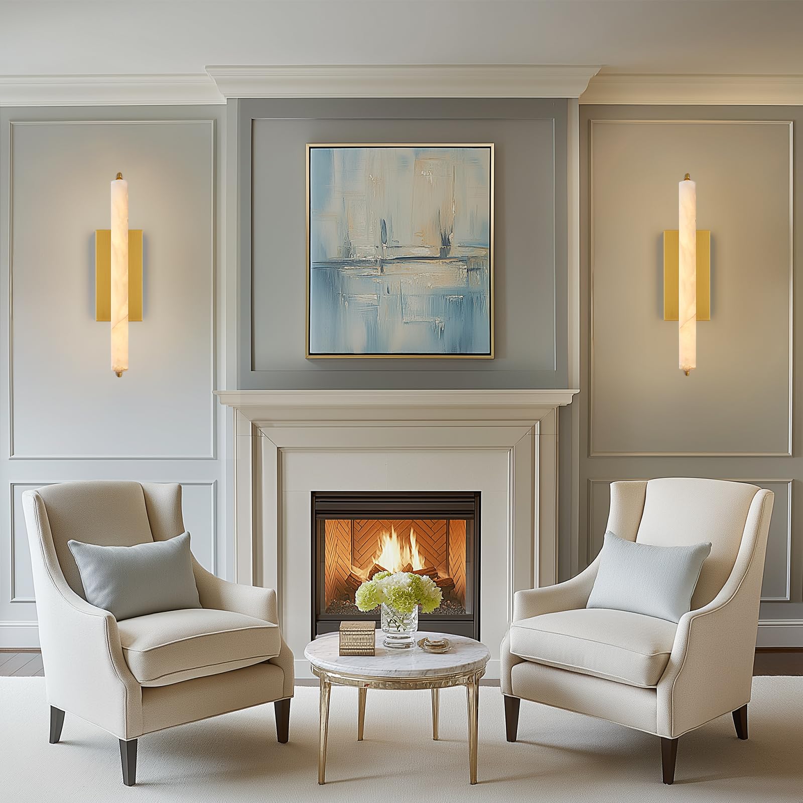 Alabaster Wall Sconce, 19" Natural Marble Wall Sconce