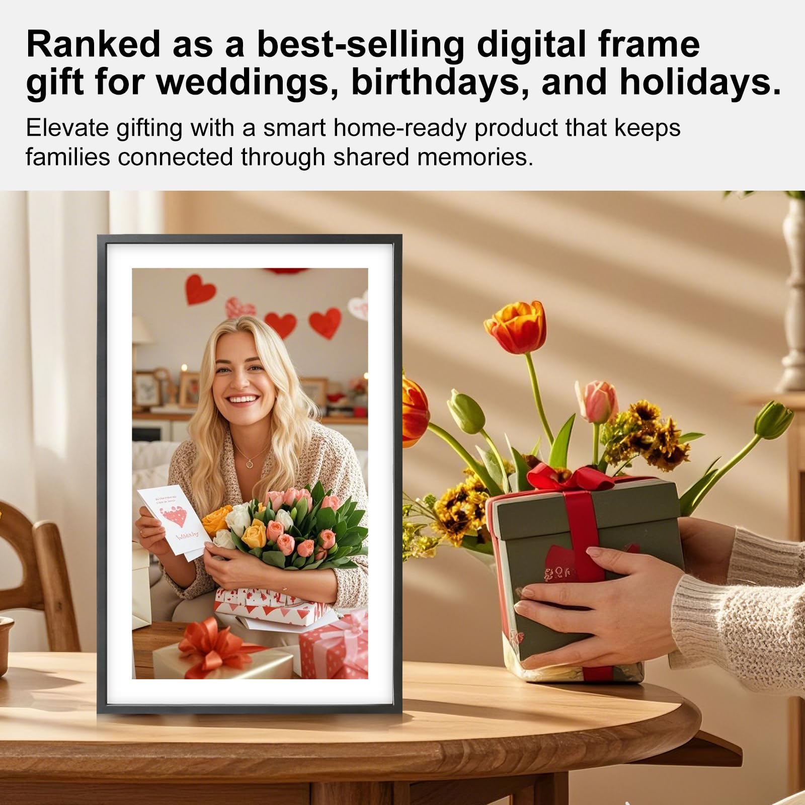 Frameo 15.6 Inch Large Digital Photo Frame, Digital Picture Frame WiFi with 32GB, 1920 * 1080 IPS HD Touch Screen, Tabletop&Wall-Mounted,Birthday,Wedding,Gifts for Men/Women/Father/Mom/Grandparents