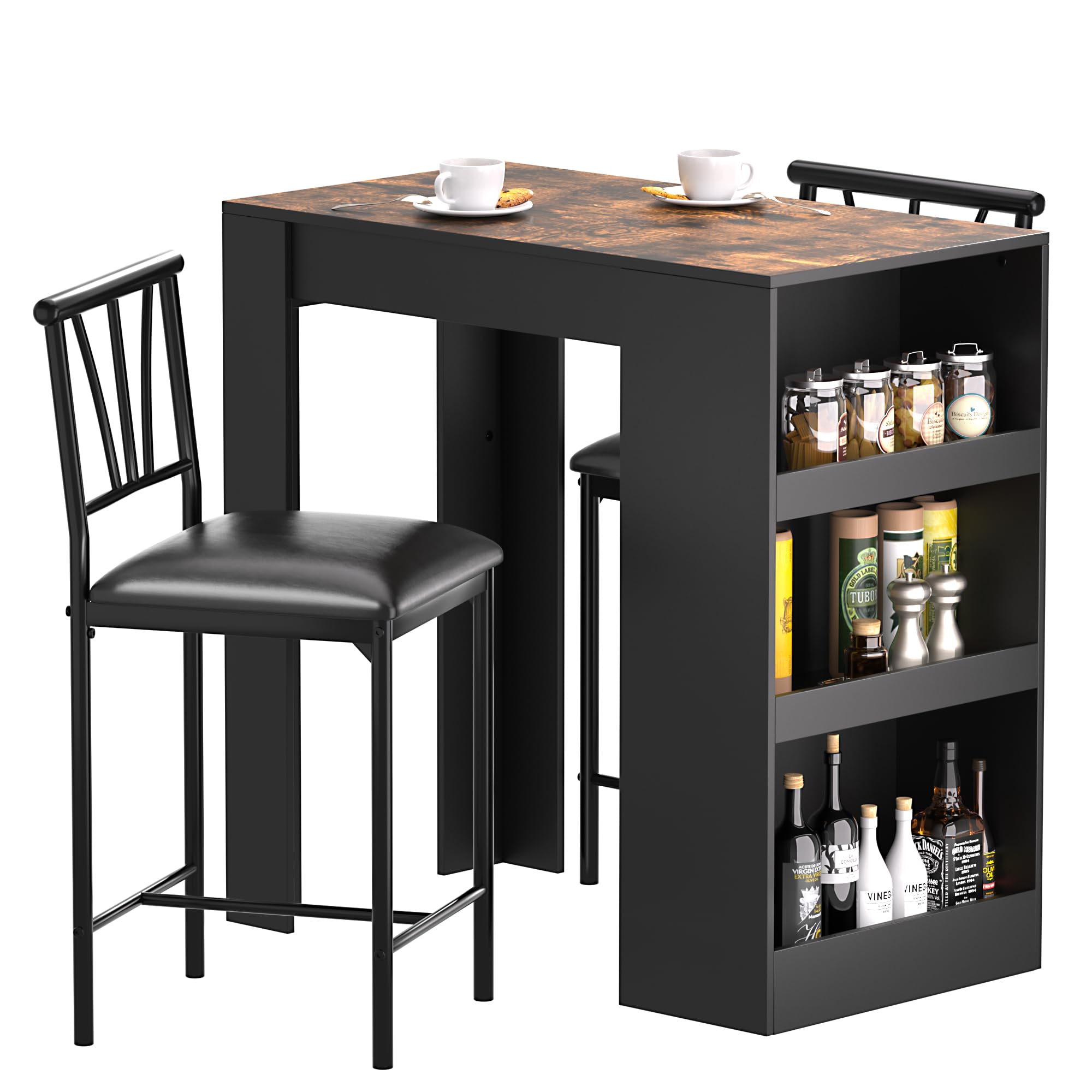 Small Bar Table and Chairs Tall Kitchen Breakfast Nook with Stools/Dining Set for 2