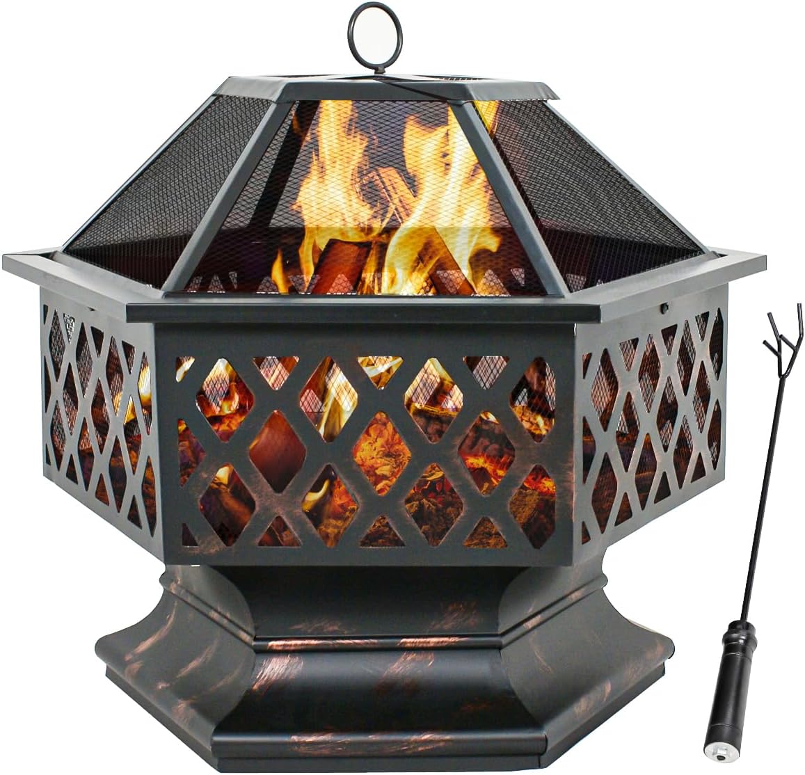 Shaped Fire Pit with Fire Picker for Garden 24 Inch Wood Burning Bonfire Firebowl