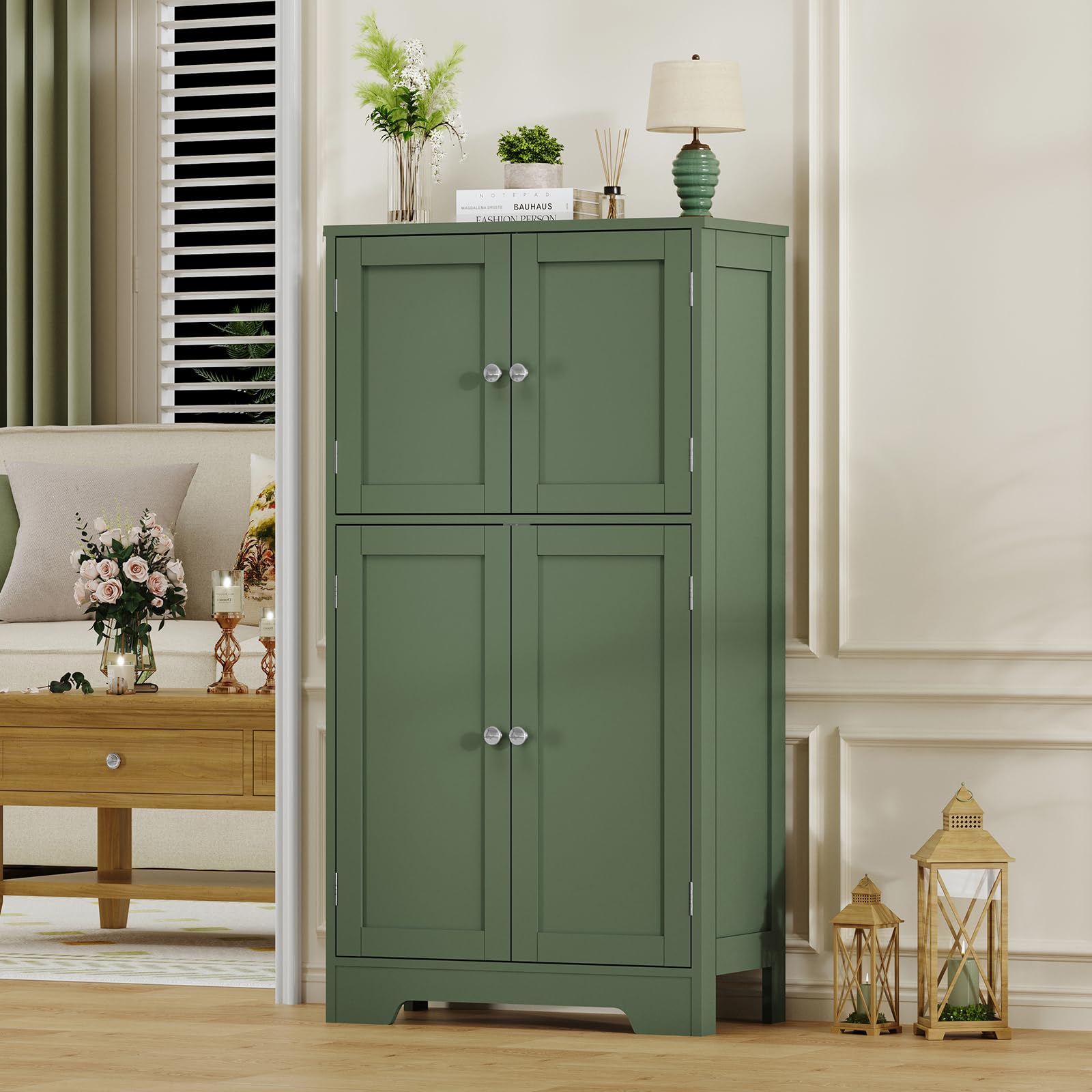 Bathroom Floor Storage Cabinet, Freestanding Bathroom Cabinet with 4 Doors