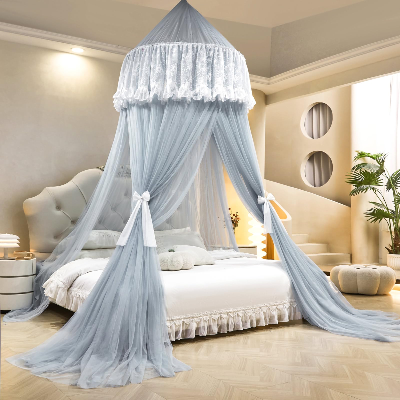 Princess Bed Canopy for Girls – Double Layer Sheer Mesh Dome