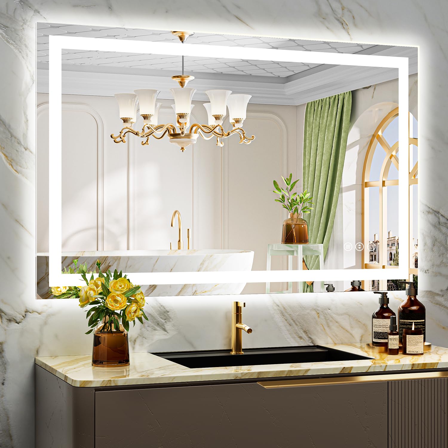 48x30 Inch LED Bathroom Mirror with Lights Front and Backlit Lighted Vanity Mirror