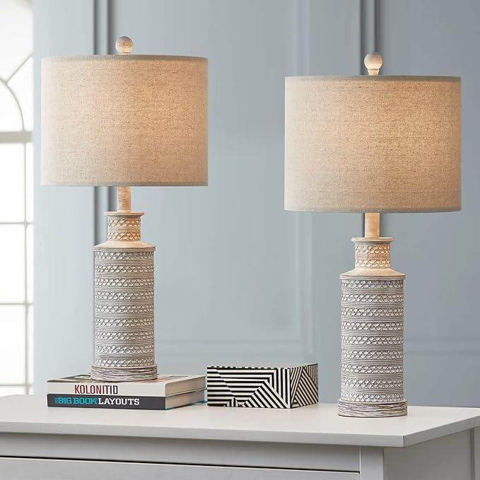 24'' Farmhouse Table Lamp Set of 2 for Bedroom Living Room Vintage Rustic