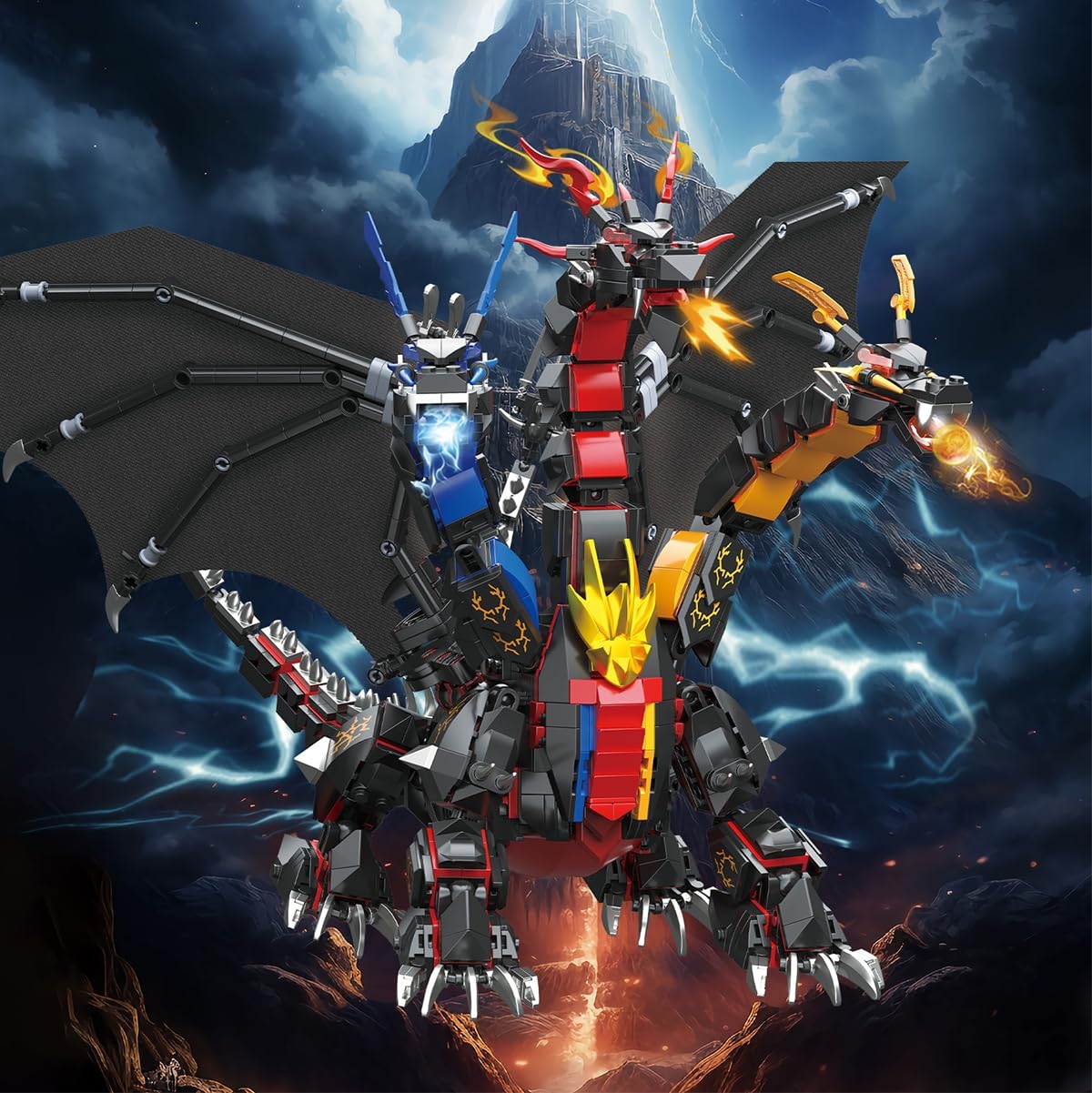 Dragon Series Dark Three Headed Dragon King Building Blocks Set （1400PCS）