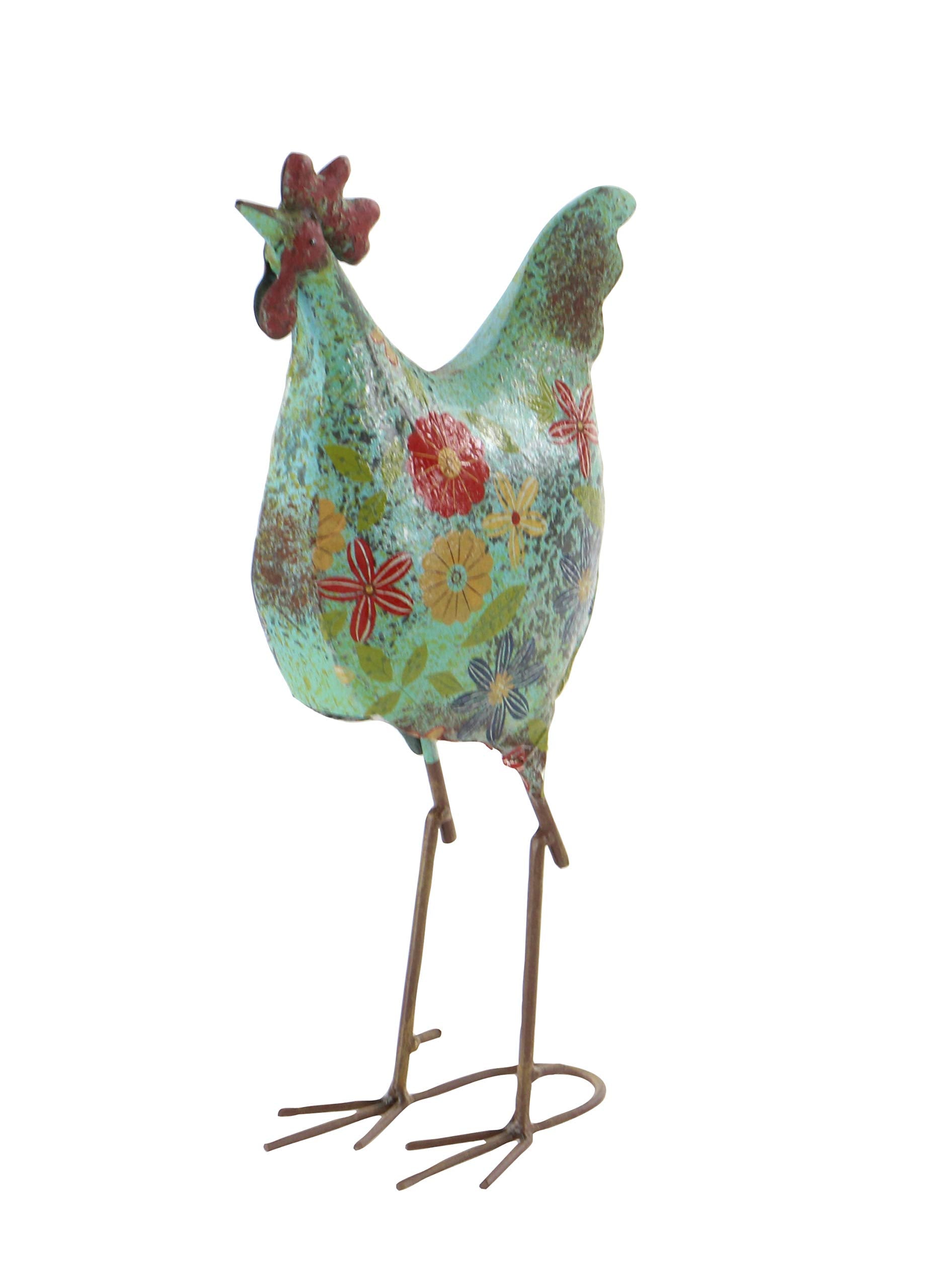 Eclectic Metal Garden Chicken Sculpture, 10" L x 5" W x 17" H
