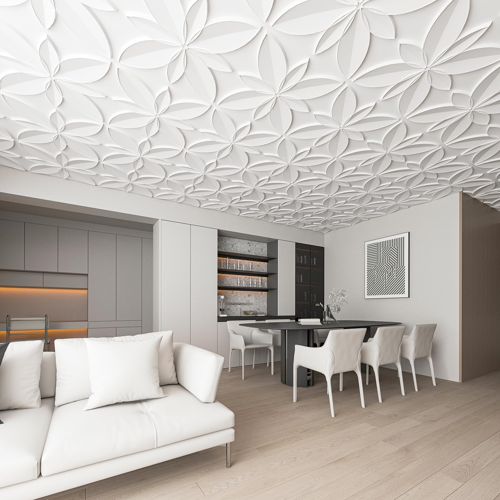 Pack 24"x24" Drop Ceiling Tiles, Waterproof Glue Up Ceiling Decor, White