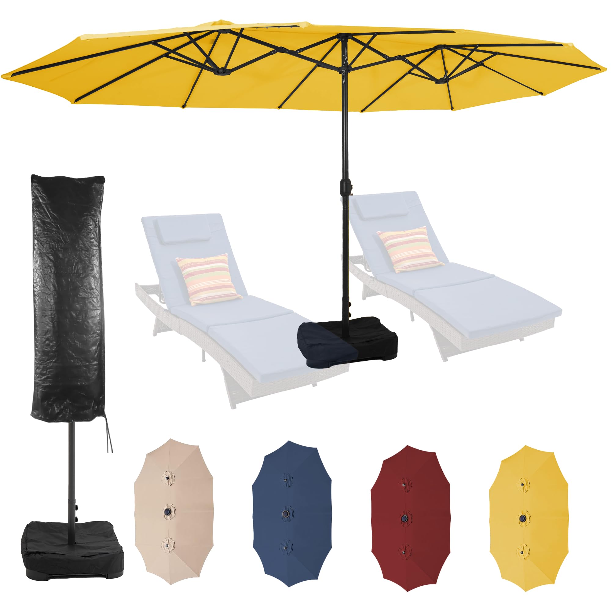 15 ft Patio Umbrella with Sand Bag Base and Cover, Large Outdoor Double-Sided Umbrella