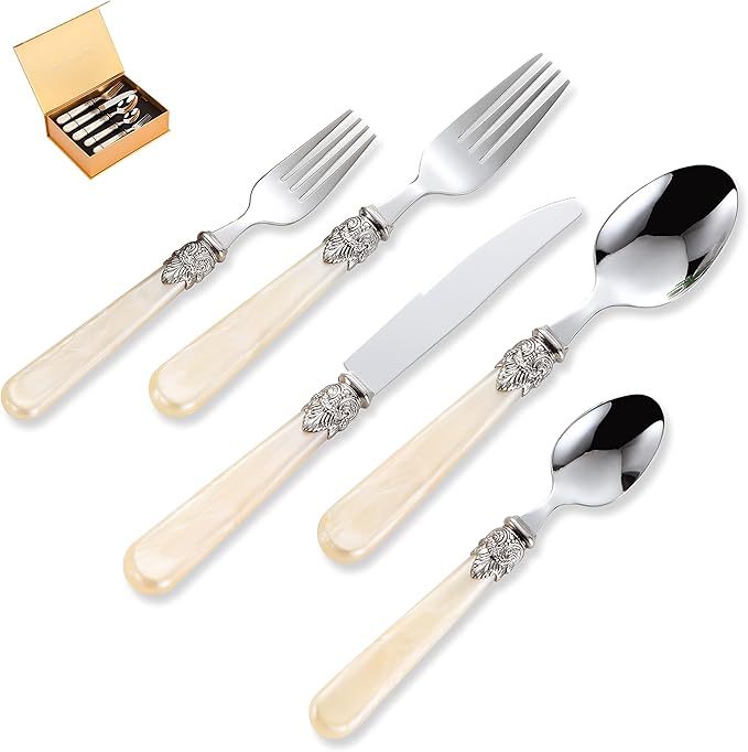 20 pieces Stainless Steel Vintage Flatware Sets With White Hanld