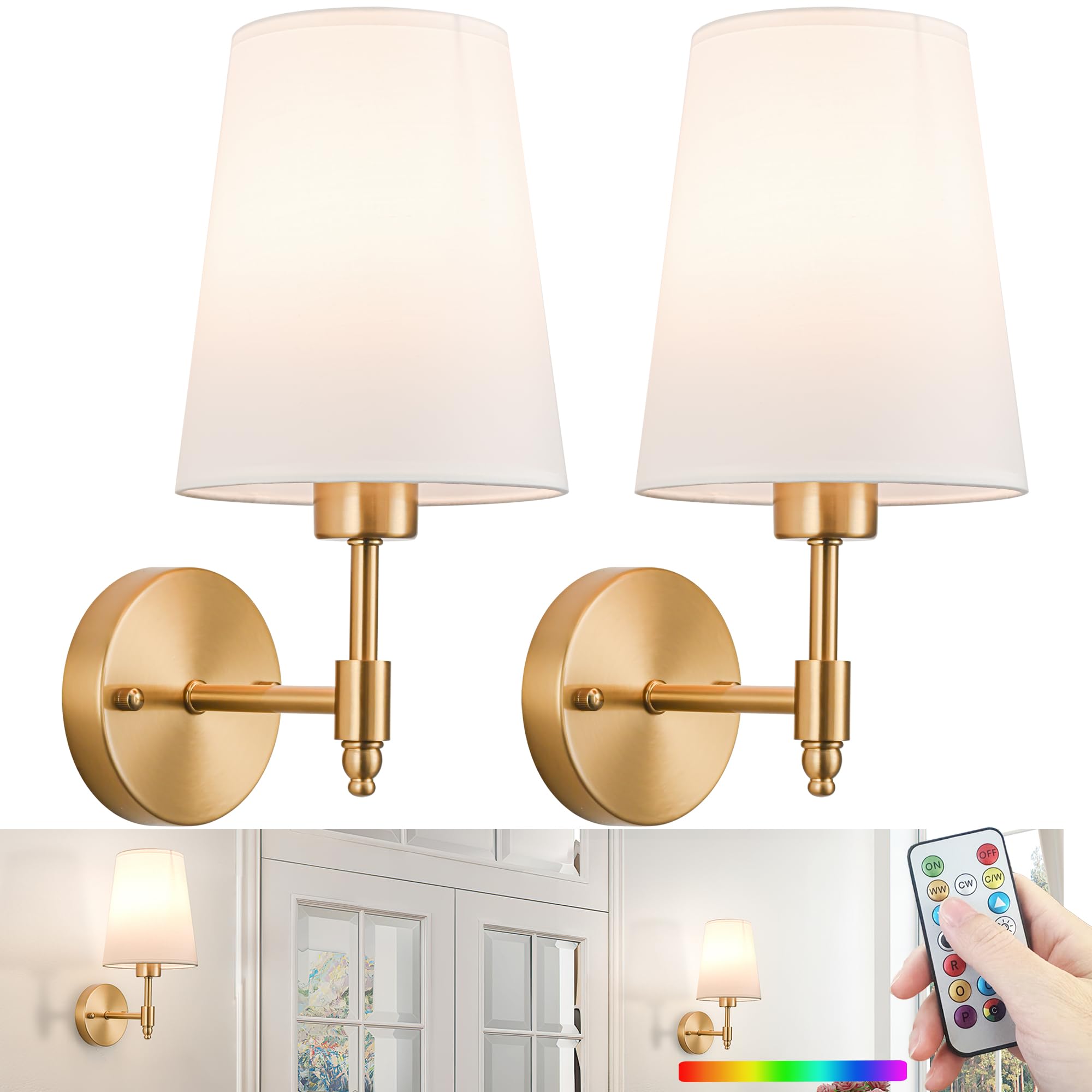 Sconce, Gold Rechargeable Wall Sconces Set of Two, Wireless Wall Sconces