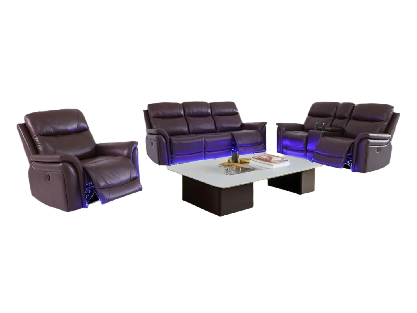 Recliner Couch Set 3PCS Breathing Leather Living Room Sofa Set