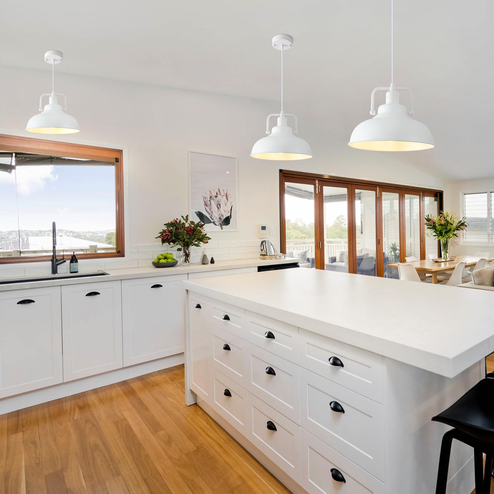 White Farmhouse Pendant Light, 11.5in Kitchen Pendant Light Fixture 2 Pack