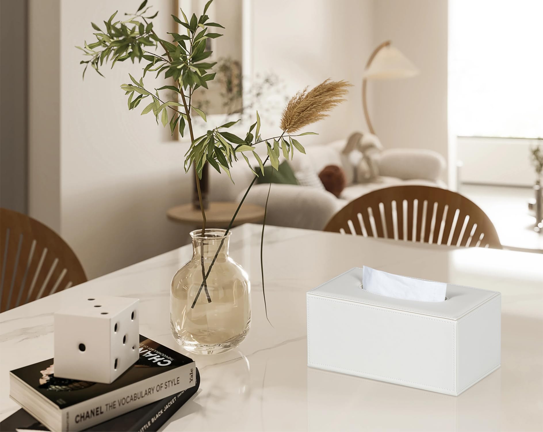 Tissue Box Cover Rectangular Tissue Box Holder for Bathroom (White)