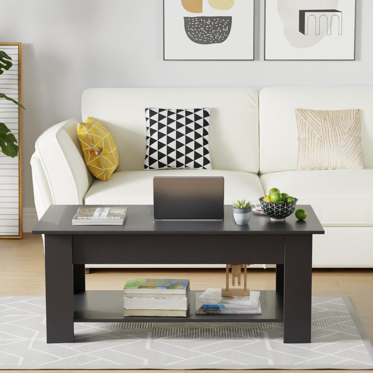 Coffee Table with Hidden Compartment and Storage Shelf - 47.2in L,living room