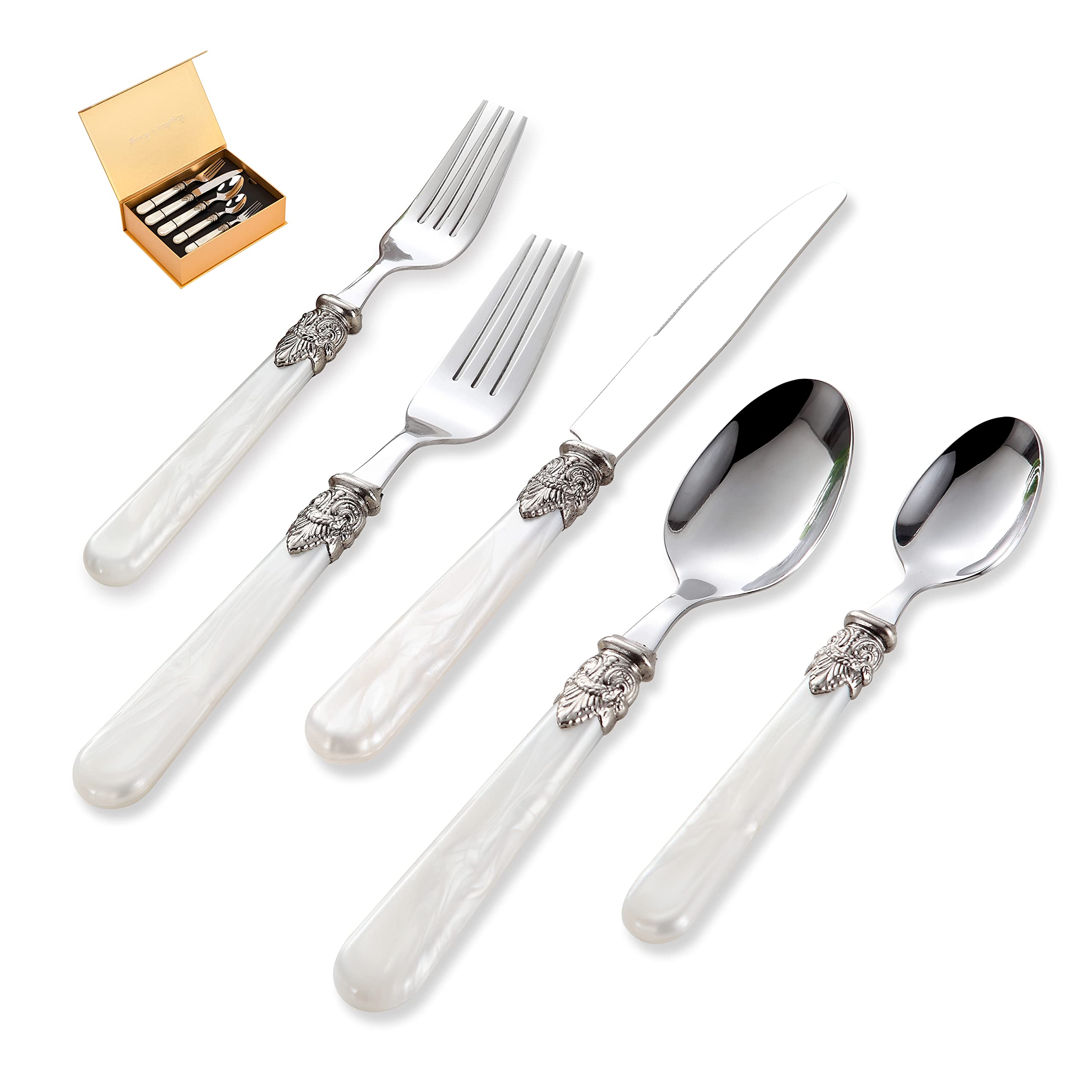 20 pieces Stainless Steel Vintage Flatware Sets With White Hanld