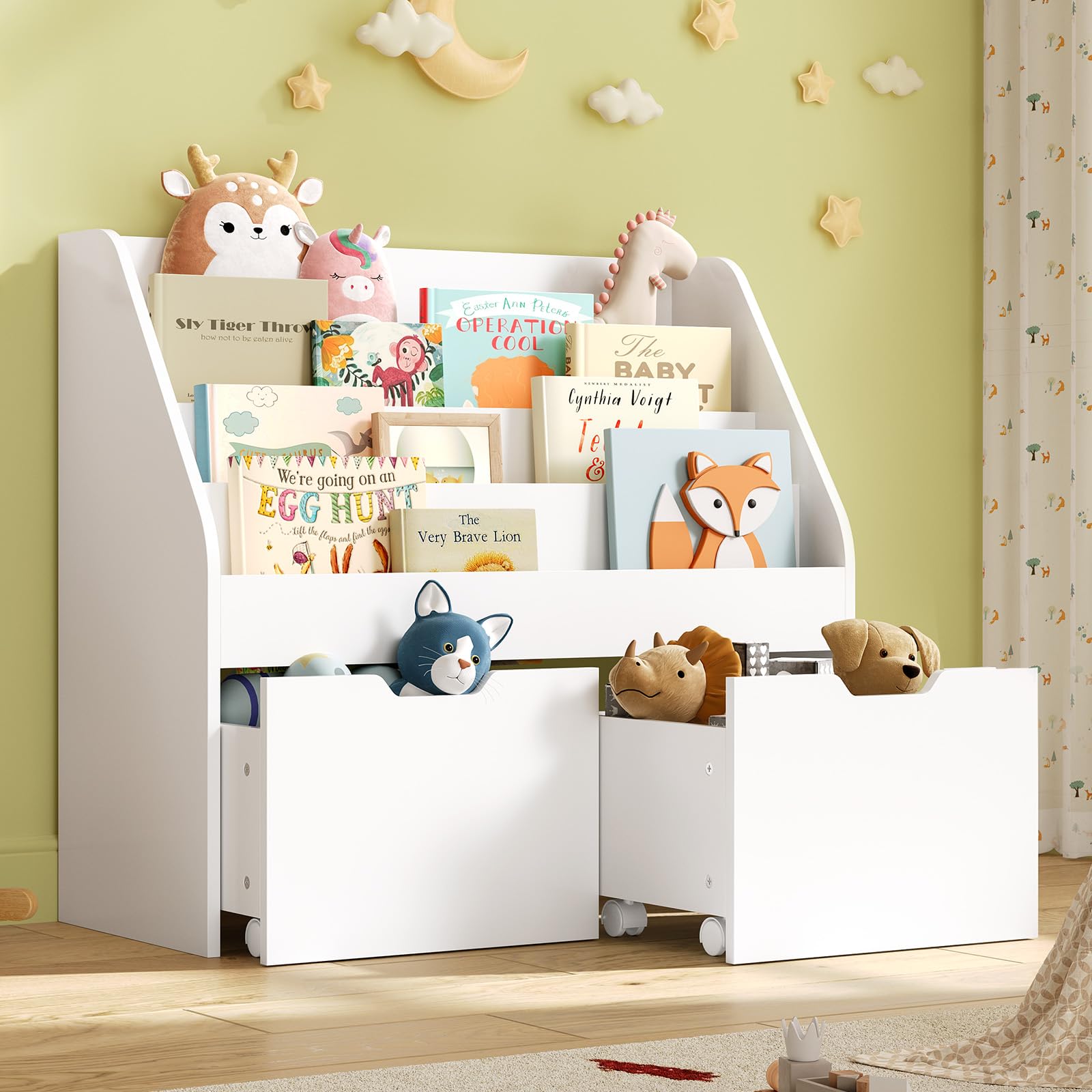 Kids Bookshelf - 4 Tier Small Bookcase for Kids Room, Toy Storage for Children