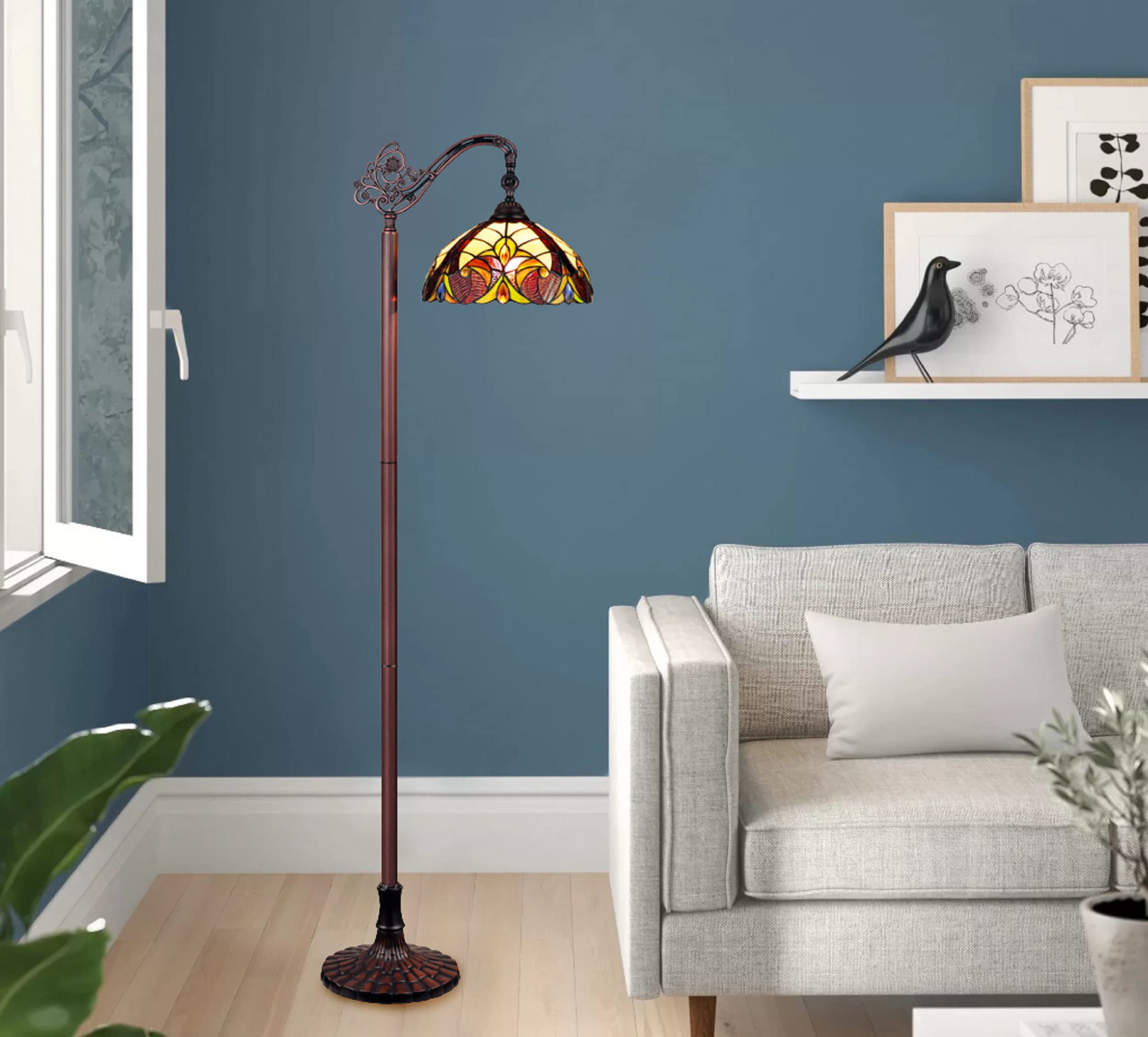 Adia Tiffany-Style Dark Bronze 1-Light Victorian Reading Floor Lamp 11" Shade