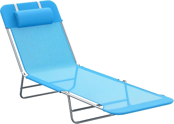 Chaise Lounge Pool Chairs, Outdoor Sun Tanning Chairs with Pillow, Reclining Back