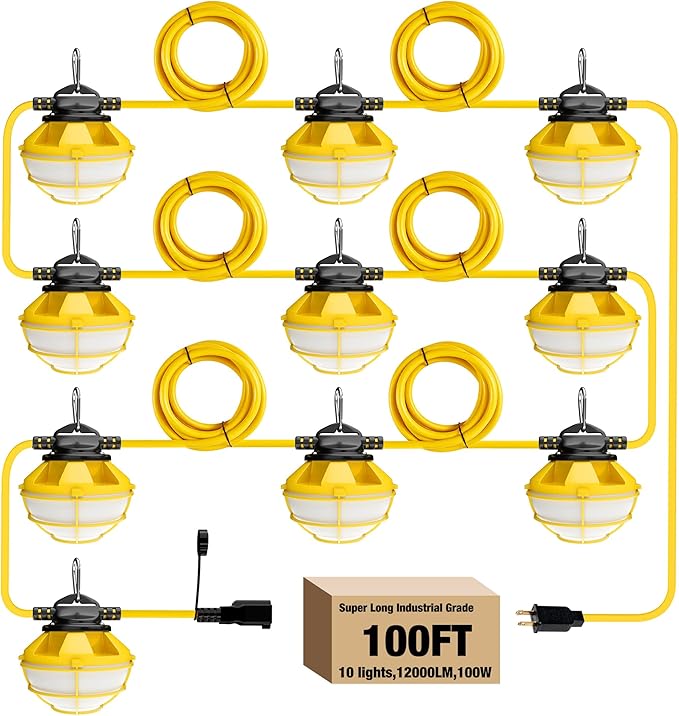 100FT Construction String Lights, IP65 Waterproof ETL Certified LED String