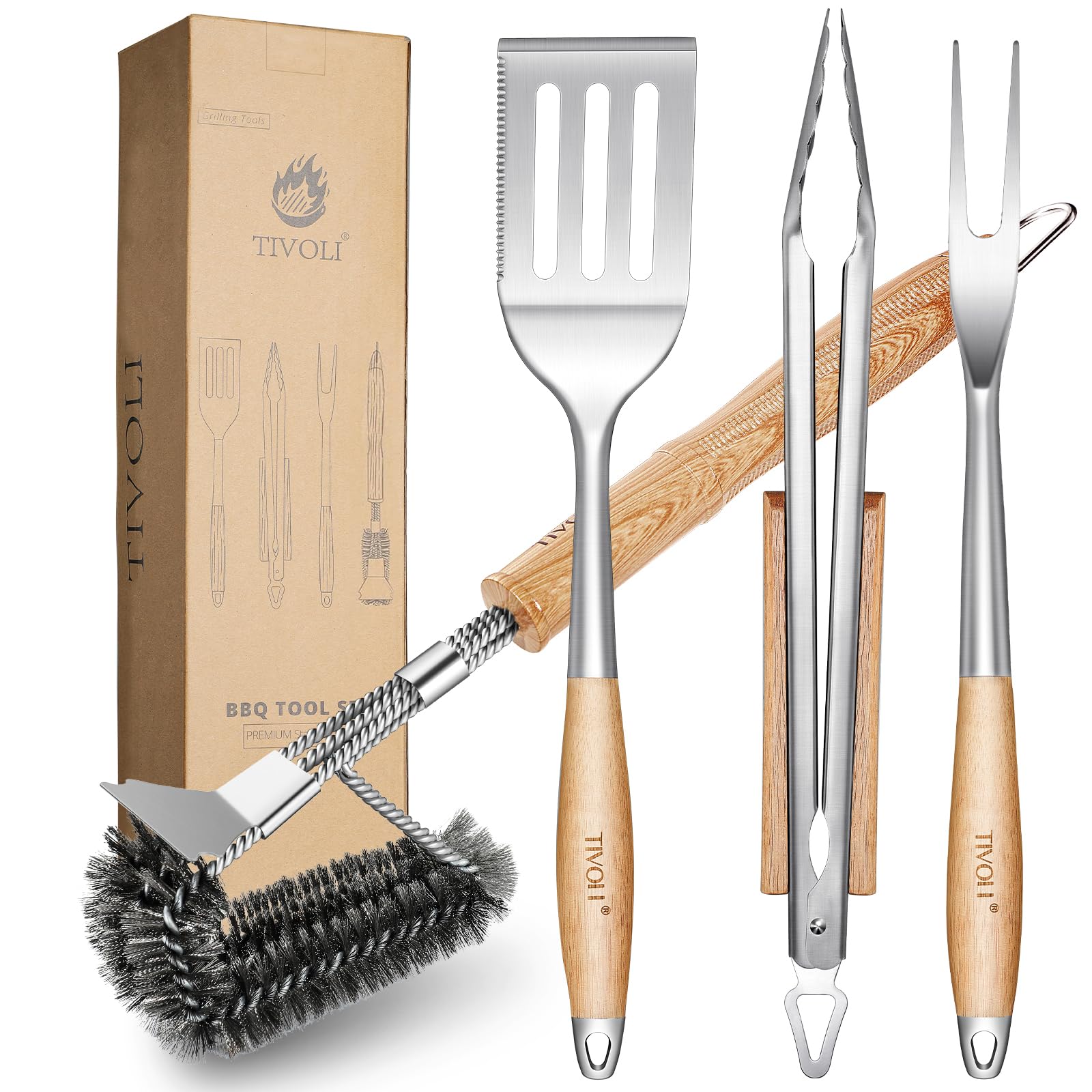 Accessories 4PC BBQ Tools Set with Heavy Duty Stainless Steel Barbecue Spatula