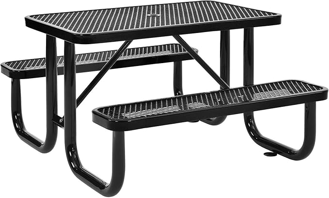 4 ft. Expanded Metal Rectangular Outdoor Steel Picnic Table, Red