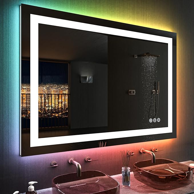 48X36 LED Bathroom Mirror with Lights, Anti-Fog, Dimmable, Backlit + Front Lit