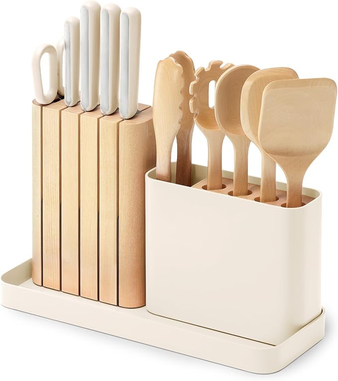 Kitchen Knife Set & Wooden Utensil Set - Made With Premium German Steel