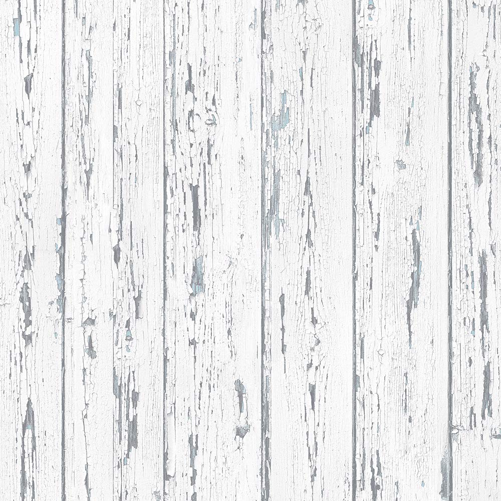 FH37532 Shiplap Prepasted Wallpaper, White, Blue, Turquoise, Cotton, Grey