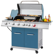 5 Burner Propane Gas Grill with Side Burner & Rear Burner, Cabinet Style Design BBQ Grill