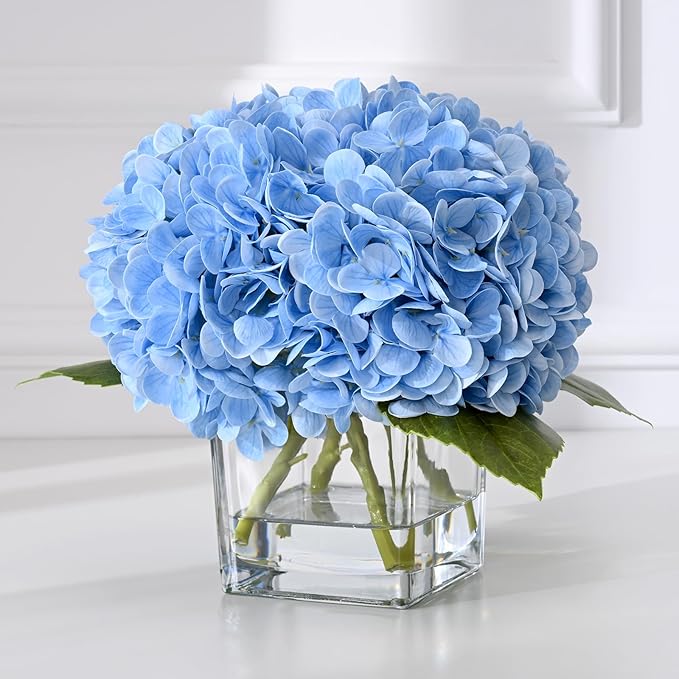 Luxury PU Fake Flowers in Vase with Faux Water, White Real Touch Hydrangea Artificial