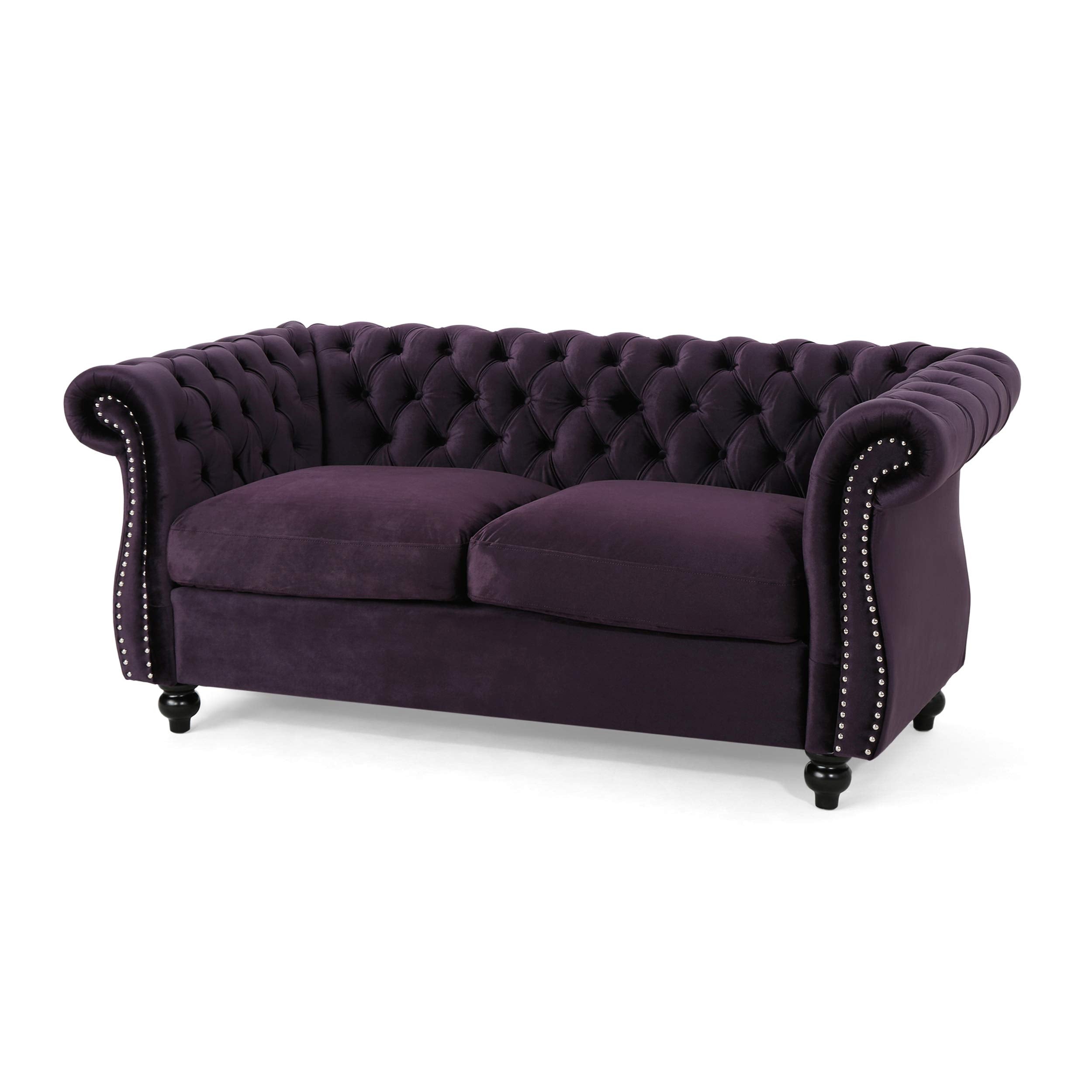 Karen Traditional Chesterfield Loveseat Sofa, BlackBerry and Dark Brown