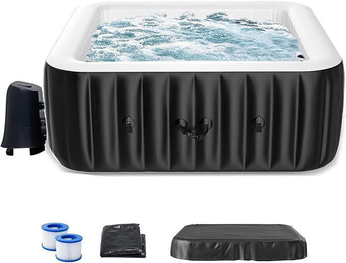 4 Person Inflatable Hot Tub, Large Portable Round Hot Tub with 120 Bubble Jets
