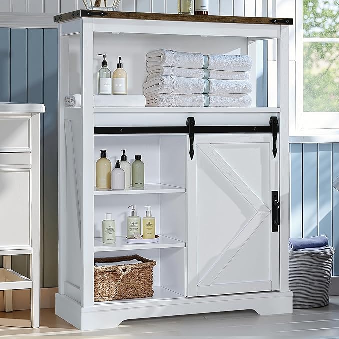 Storage Cabinet, White Bathroom Cabinet Small Hutch with Door Freestanding