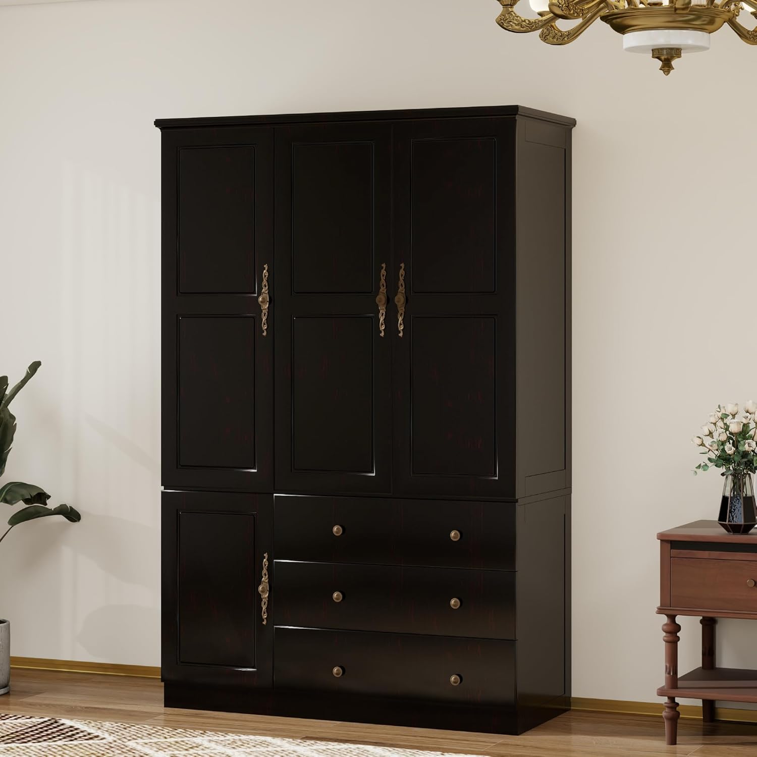 Solid Wood Armoire Wardrobe Closet with 3 Doors: Solid Wood Armoire