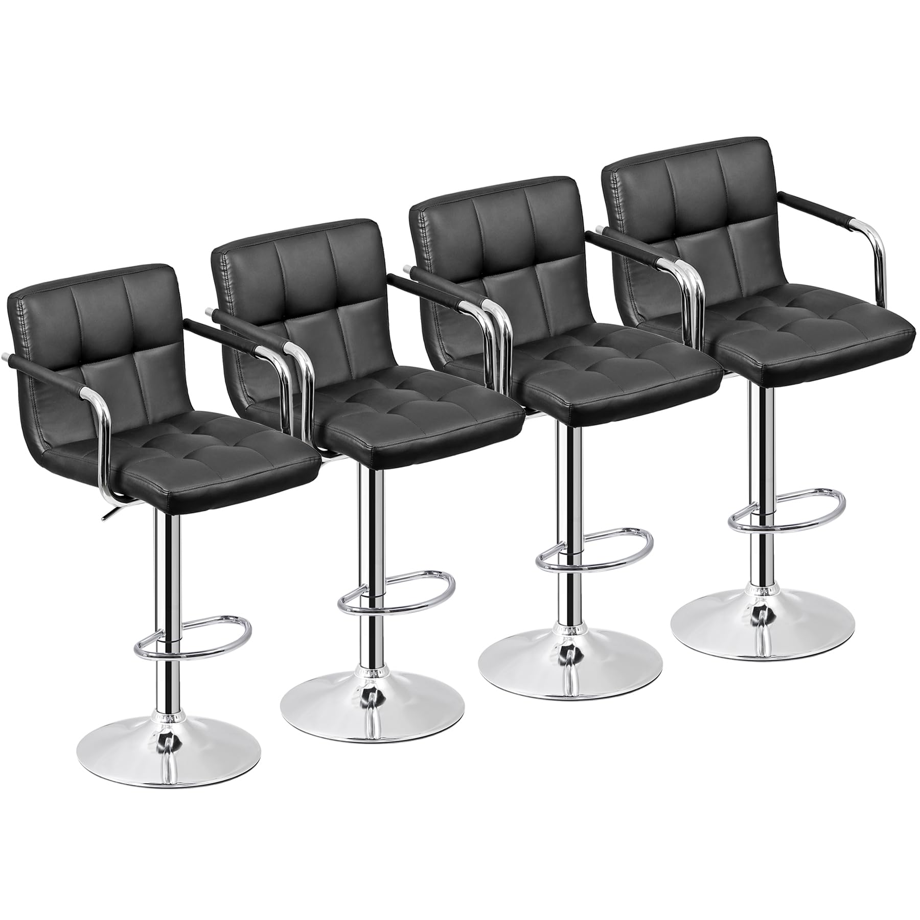 Bar Stools Set of 4, Modern PU Leather Adjustable Swivel Barstool with Back and Arms