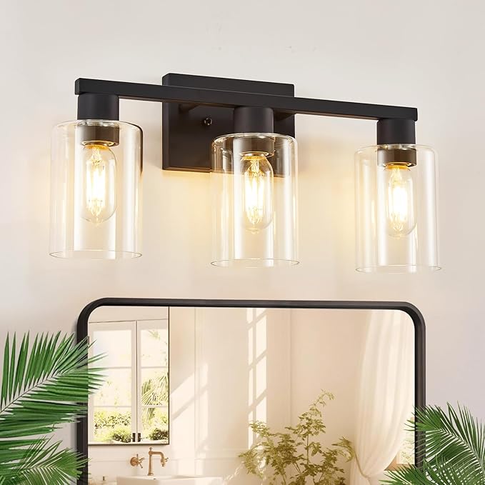 6-Light Vanity Lights,Large Vanity Light for Bathroom Black Vanitii Lights with Clear Glass