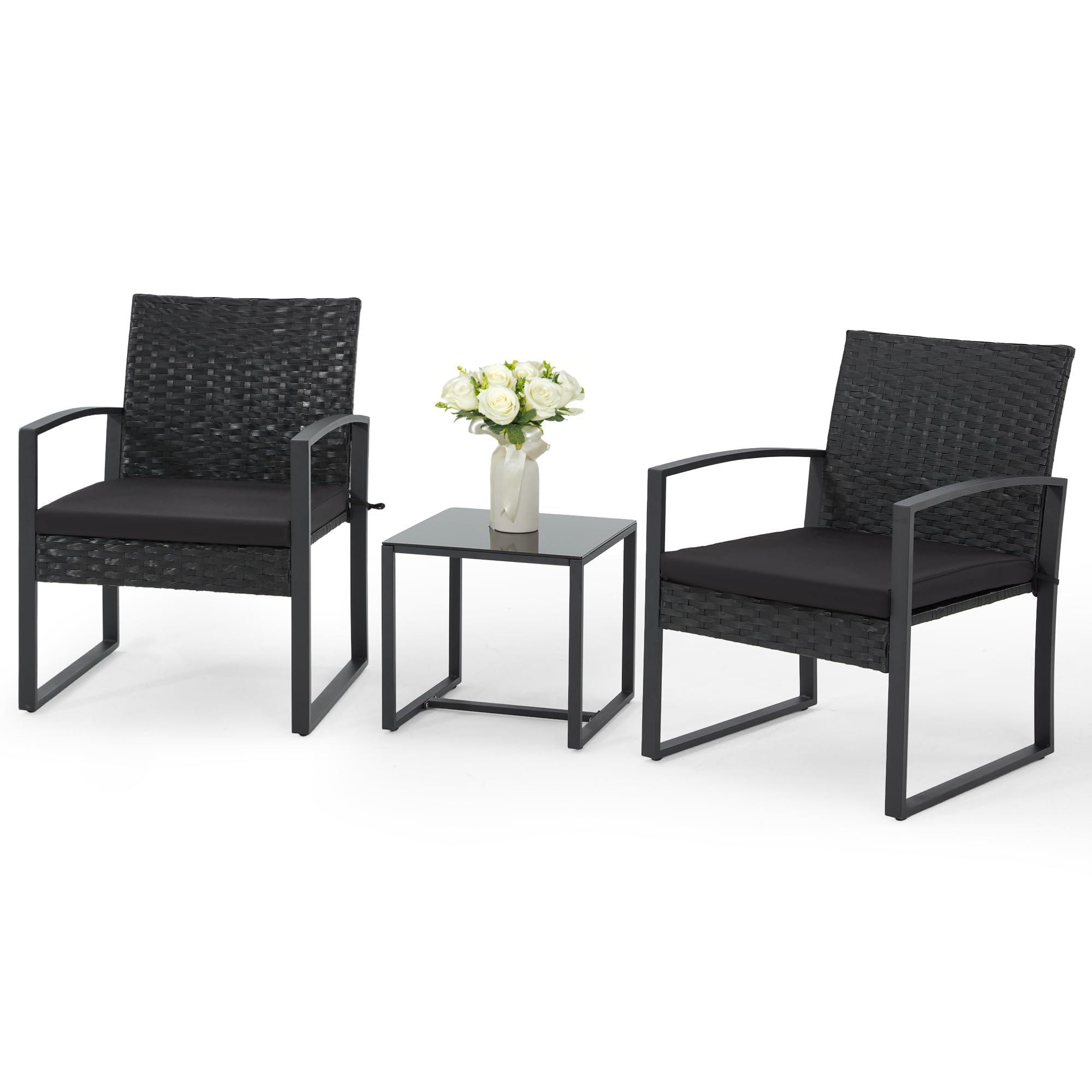 3 Pieces Patio Furniture Set, Outdoor Rattan Bistro Set with Coffee Table