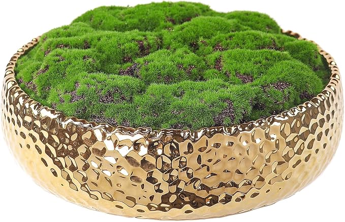 Handmade Ceramic Bowl. 11" Artificial Moss Centerpiece for Home Decoration