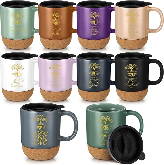10 Pcs Christian Mugs Bulk Set Father's Day Gift Inspirational Bible Verse Coffee Mug