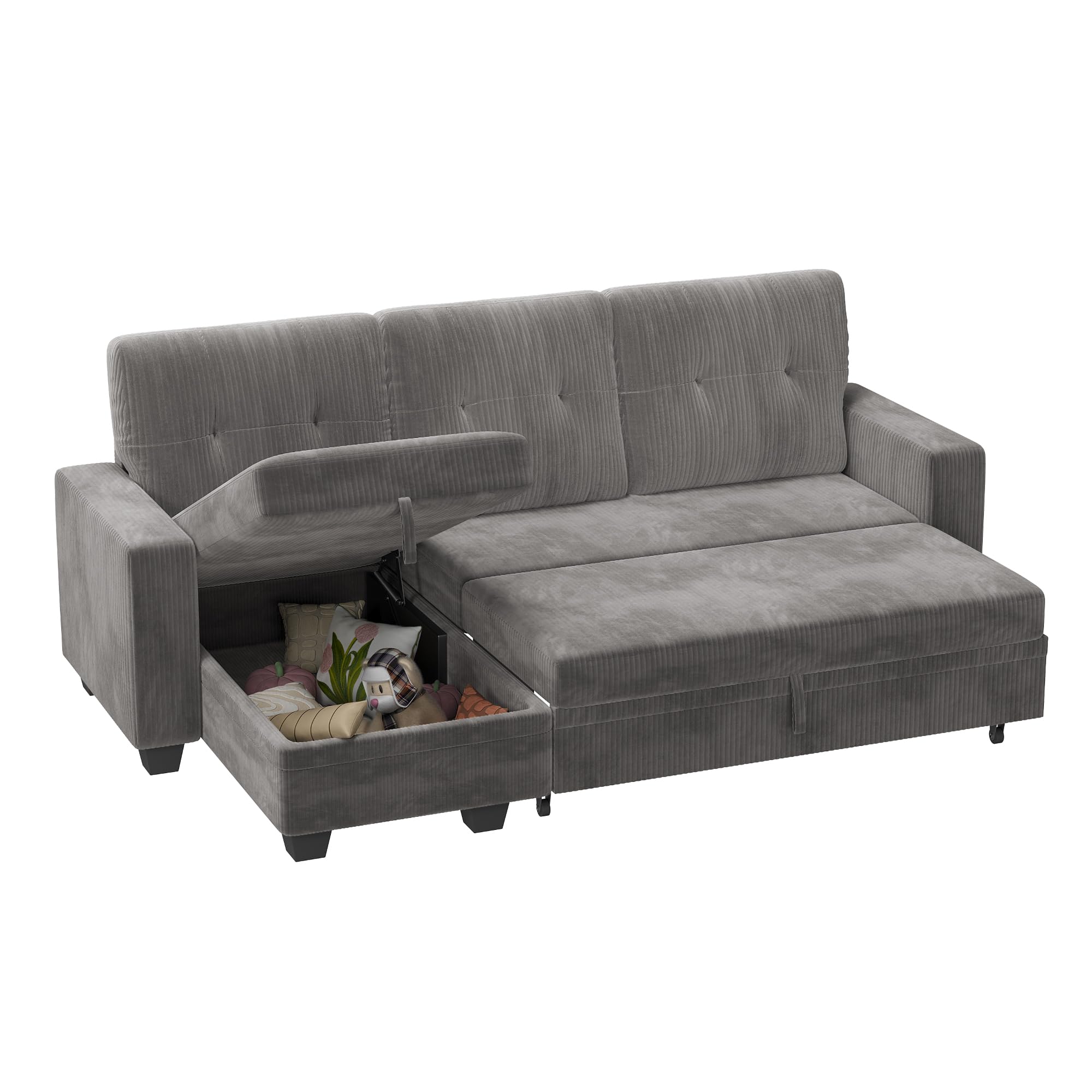 Sleeper Sofa Bed, Couch with Pullout Bed and Reversible Storage Chaise