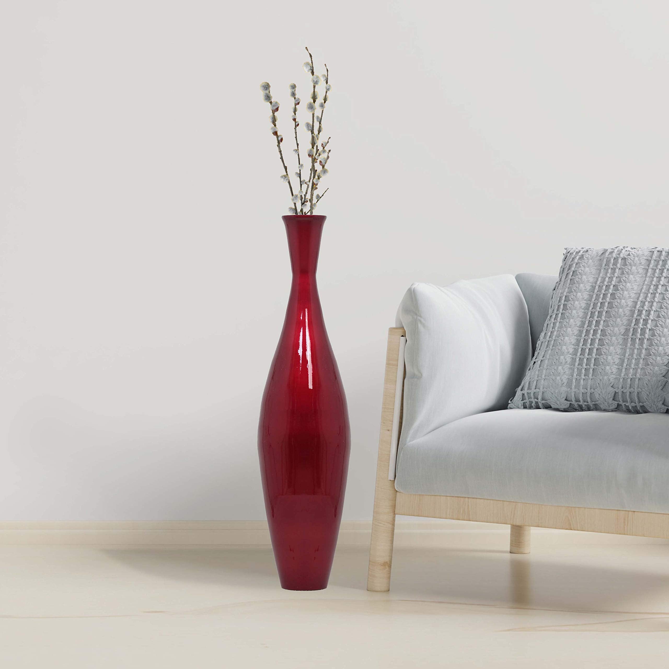 Tall 43"" Inch Modern Bamboo Narrow Trumpet Floor Vase (Red) (QI003889.RD)