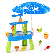 Water Table for Toddlers 3-5, 3-Tier Kids Splash Sand Table Water Toys with Umbrella