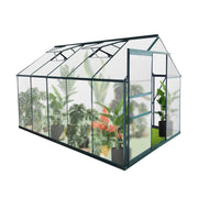 6'X 10' Walk-in Greenhouse, Polycarbonate Greenhouse with Sliding Door, 2 Vent Window