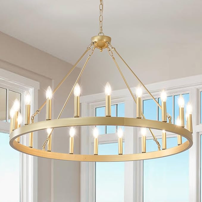 Wagon Wheel Chandelier 32" 12-Light, Round Black Chandeliers Farmhouse Modern
