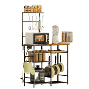 Bakers Rack with Power Outlet, Kitchen Microwave Stand with 10 S-shaped Hooks