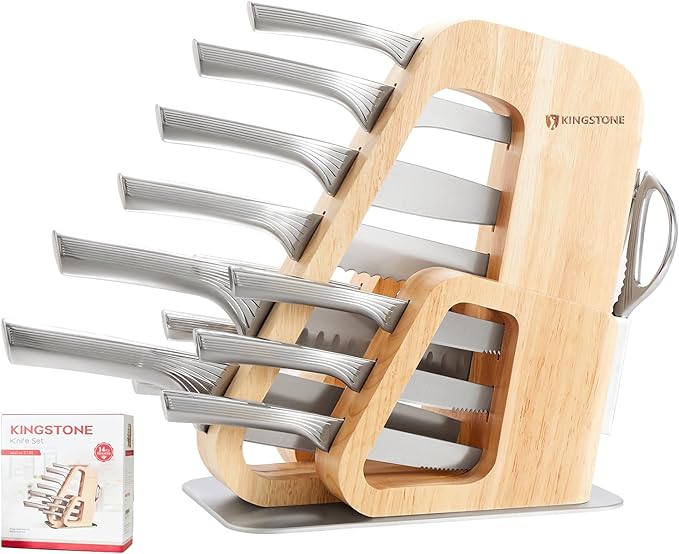 Kitchen Knife Set with Block,14 Pcs German Stainless Steel Knife Set with Built-in Sharpener