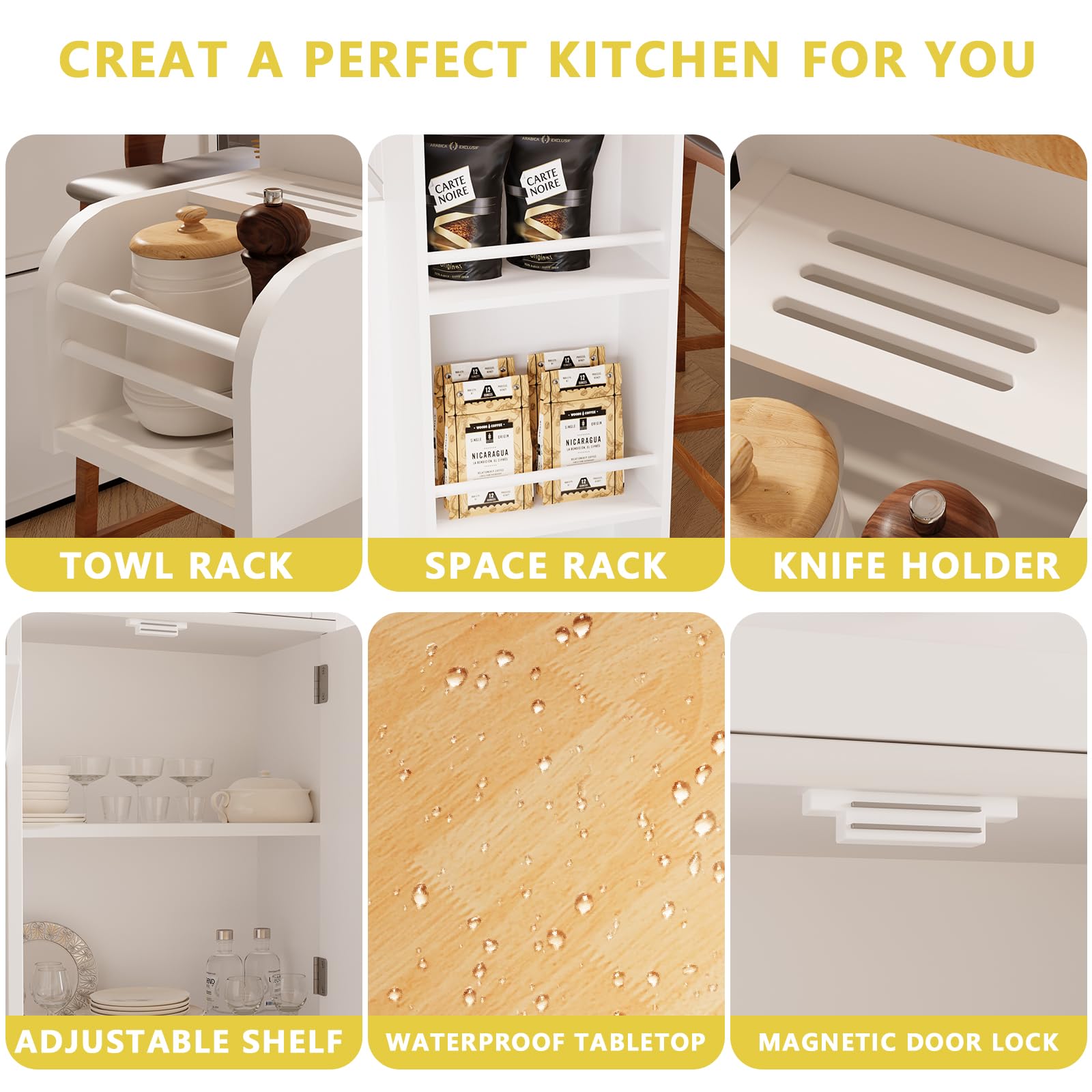 Rolling Kitchen Island with Drop Leaf, Kitchen Island Cart with Trash Storage Cabinet, Kitchen Rolling Island with Spice Rack & Knife Holder, Mobile Island Table for Kitchen, White