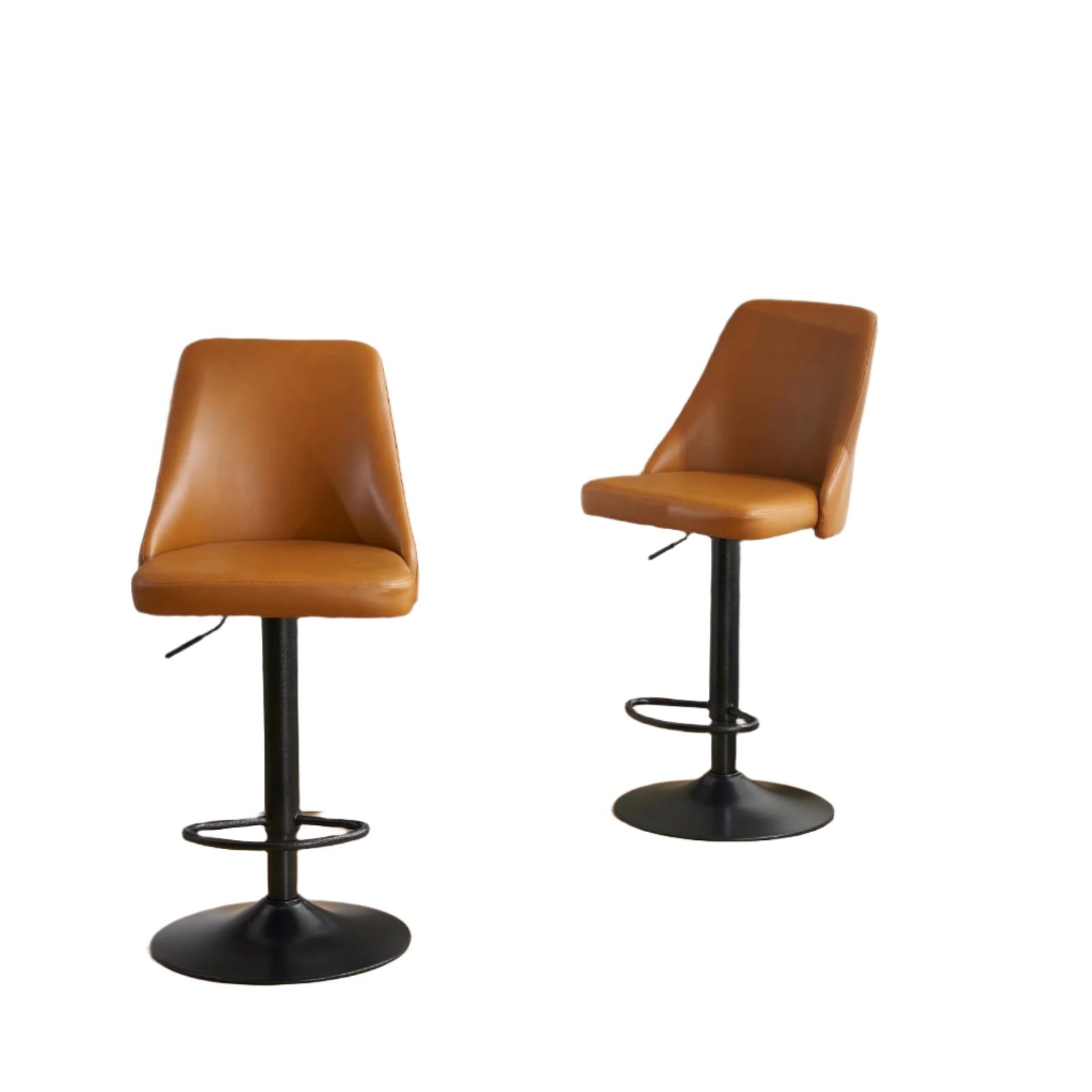 Bar Stools, Set of 2 Bar Chairs with Footrest, Black Steel Frame