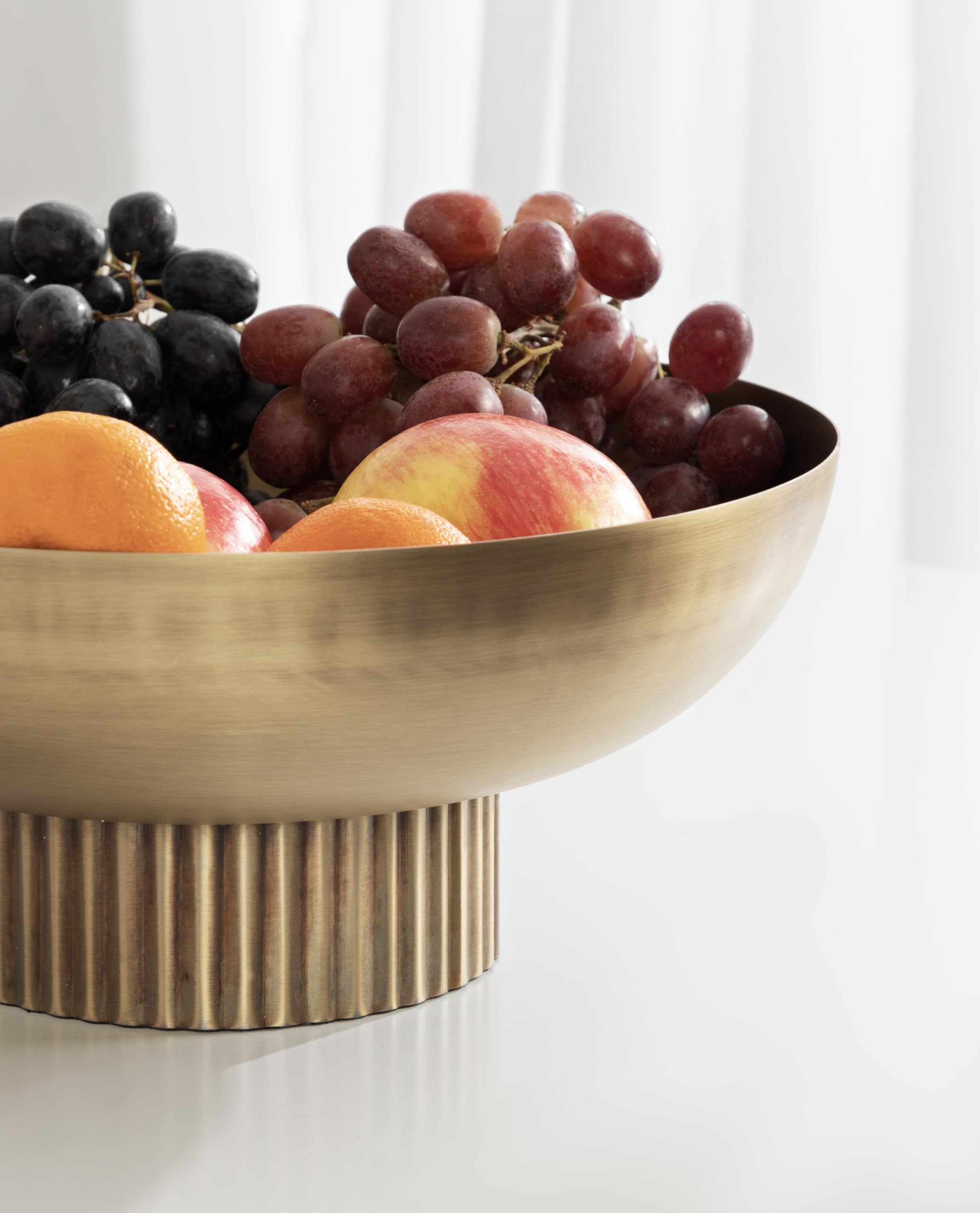 Decorative Metal Bowl, 12 Inch Diameter, Brass, Modern Raised Fruit Bowl for Kitchen